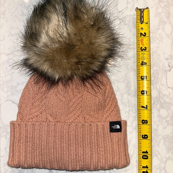 The North Face Pink Clay Knit Beanie with Faux Fur Pom - Picture 1 of 2